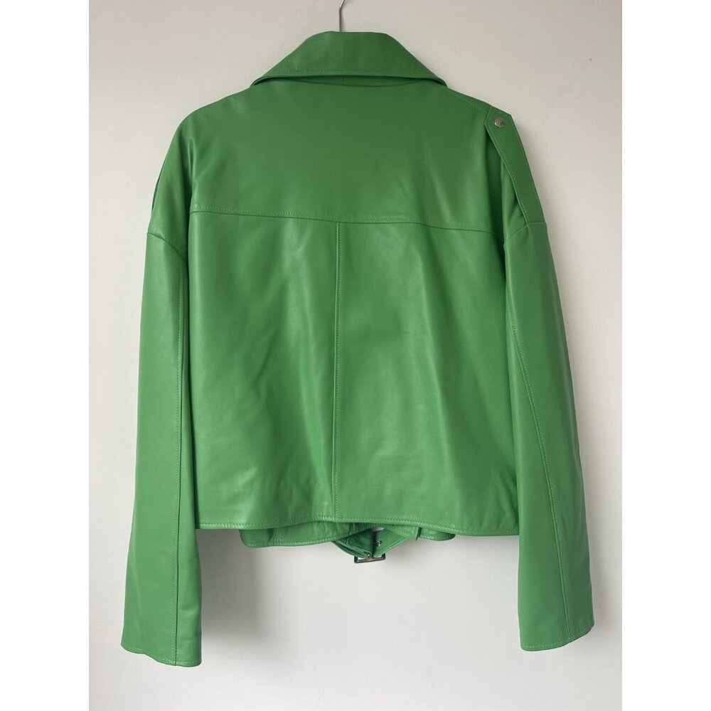 8 by YOOX Italian Made Green Lambskin Leather Moto Jacket Size IT46US14 Oversize - Picture 8 of 8